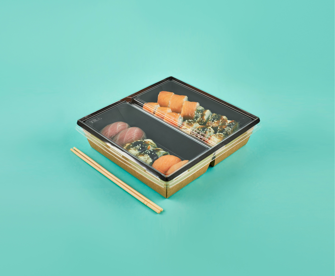 OneClick Lid 1200DB/0 (Крышка 0мм д/контейнера 1200мл 2-секц. прозр. пластик. д/пищ. продукц. 180шт