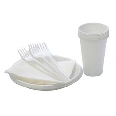 187430 Набор «Шашлычок» (6 белых стаканов, 6 дес. белых тарелок, 6 белых вилок, 6 белых салфеток)